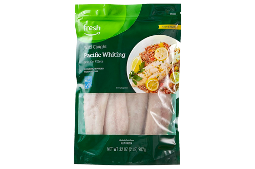 Fresh Brand – Wild Caught Pacific Whiting Skin-On Fillets Value Pack, 2 lb (Frozen)