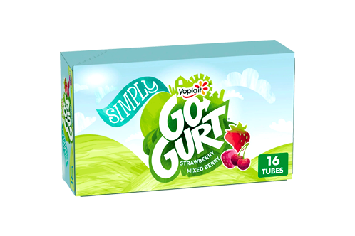 Simply Go-GURT Strawberry and Mixed Berry Kids Low Fat Yogurt Variety Pack, Gluten Free, 2 oz. Yogurt Tubes (16 Count)